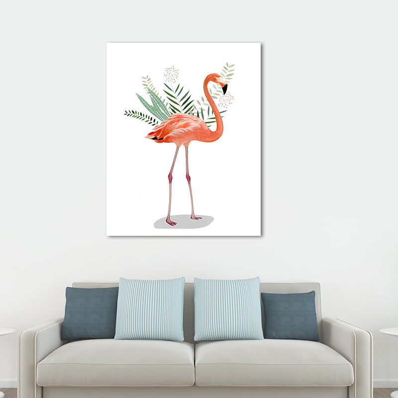 Flamingo and Leaves Wrapped Canvas Pink Tropical Wall Art Decor for Drawing Room Clearhalo 'Art Gallery' 'Canvas Art' 'Coastal Art Gallery' 'Tropical' Arts' 1659010