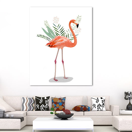 Flamingo and Leaves Wrapped Canvas Pink Tropical Wall Art Decor for Drawing Room Clearhalo 'Art Gallery' 'Canvas Art' 'Coastal Art Gallery' 'Tropical' Arts' 1659011