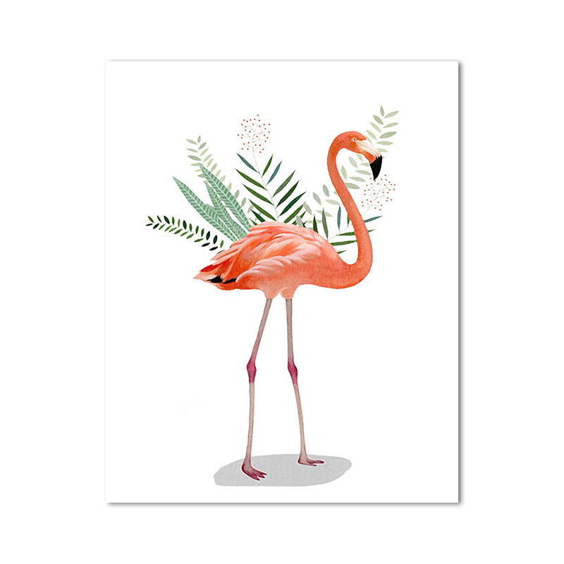 Flamingo and Leaves Wrapped Canvas Pink Tropical Wall Art Decor for Drawing Room Clearhalo 'Art Gallery' 'Canvas Art' 'Coastal Art Gallery' 'Tropical' Arts' 1659012