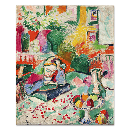 Henri Matisse Girl Reading Painting French Country Textured Canvas Wall Art in Green Clearhalo 'Arts' 'Canvas Art' 1659019