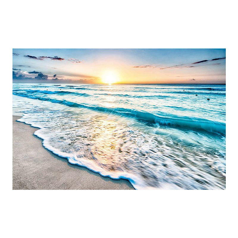 Sunset Beach Wave Scene Art Print in Blue Canvas Wall Decoration, Textured Surface Clearhalo 'Art Gallery' 'Canvas Art' 'Coastal Art Gallery' 'Nautical' Arts' 1659041