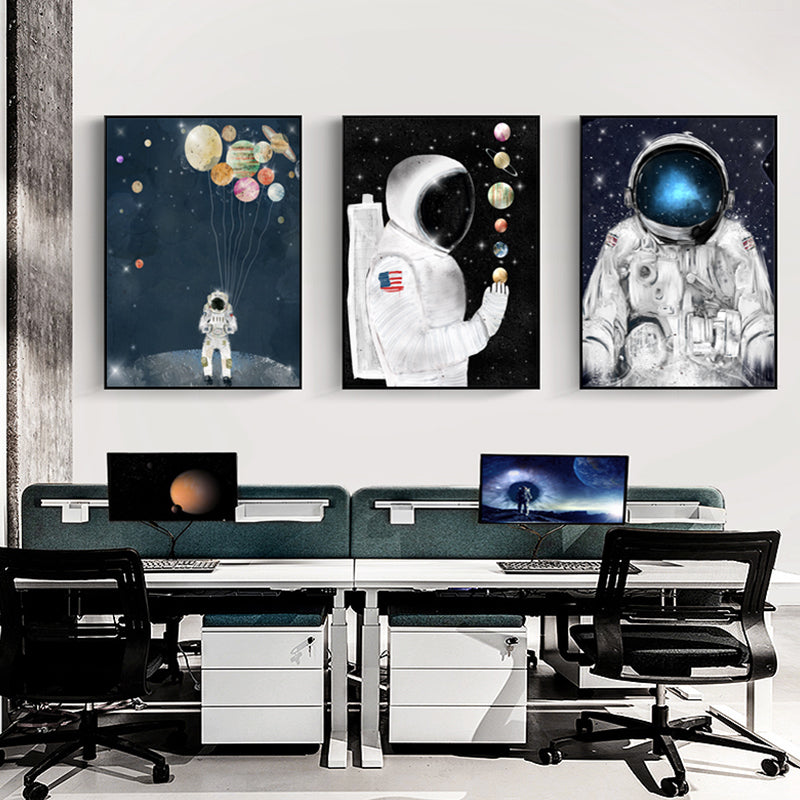 Science Fiction Canvas Print Childrens Art Cool Astronaut Wall Decor in Dark Color Green Clearhalo 'Art Gallery' 'Canvas Art' 'Kids' Arts' 1659045
