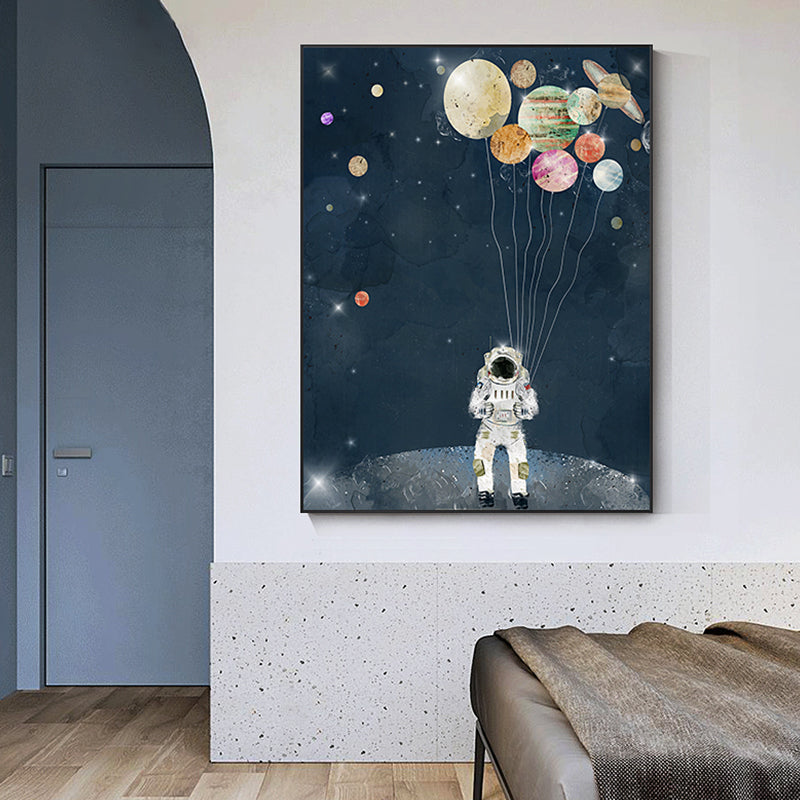 Science Fiction Canvas Print Childrens Art Cool Astronaut Wall Decor in Dark Color Clearhalo 'Art Gallery' 'Canvas Art' 'Kids' Arts' 1659046