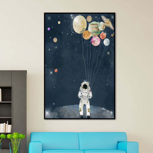 Science Fiction Canvas Print Childrens Art Cool Astronaut Wall Decor in Dark Color Clearhalo 'Art Gallery' 'Canvas Art' 'Kids' Arts' 1659047