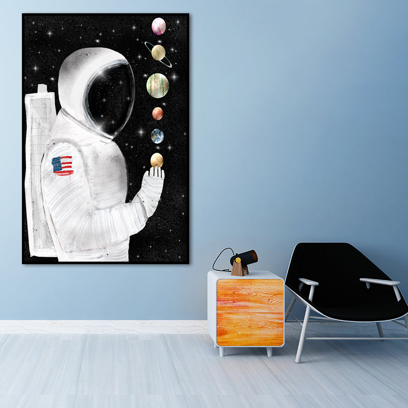 Science Fiction Canvas Print Childrens Art Cool Astronaut Wall Decor in Dark Color Clearhalo 'Art Gallery' 'Canvas Art' 'Kids' Arts' 1659053