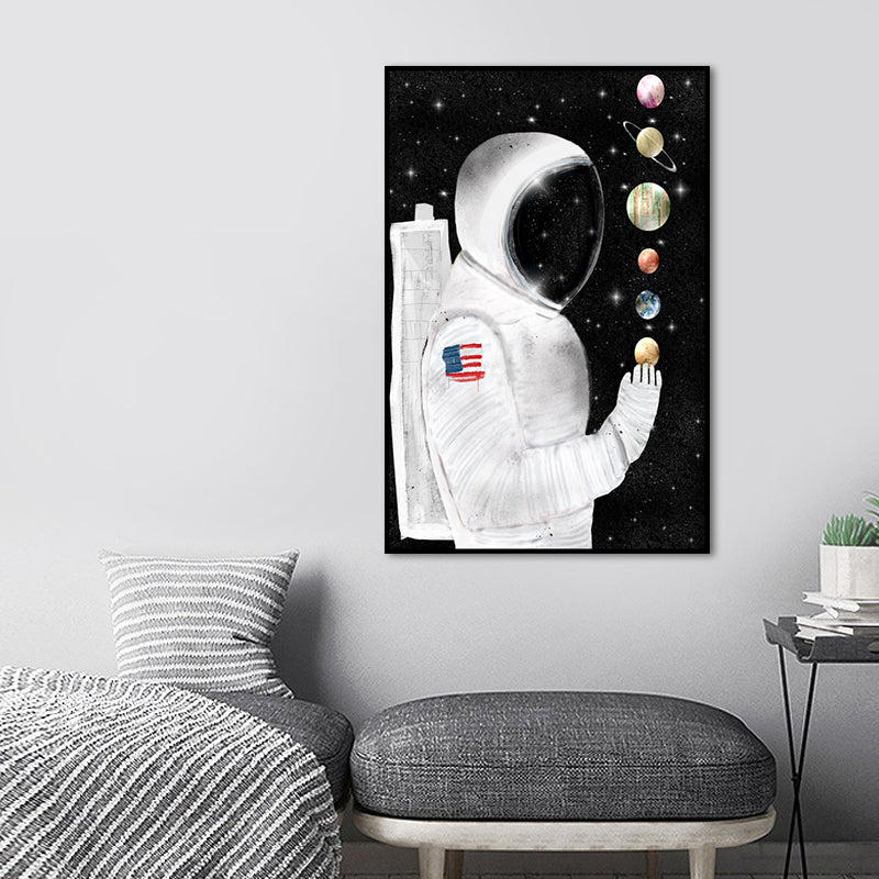 Science Fiction Canvas Print Childrens Art Cool Astronaut Wall Decor in Dark Color Clearhalo 'Art Gallery' 'Canvas Art' 'Kids' Arts' 1659054