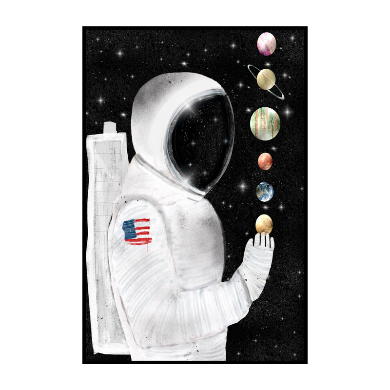 Science Fiction Canvas Print Childrens Art Cool Astronaut Wall Decor in Dark Color Clearhalo 'Art Gallery' 'Canvas Art' 'Kids' Arts' 1659055