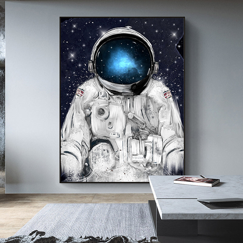 Science Fiction Canvas Print Childrens Art Cool Astronaut Wall Decor in Dark Color Blue Clearhalo 'Art Gallery' 'Canvas Art' 'Kids' Arts' 1659056