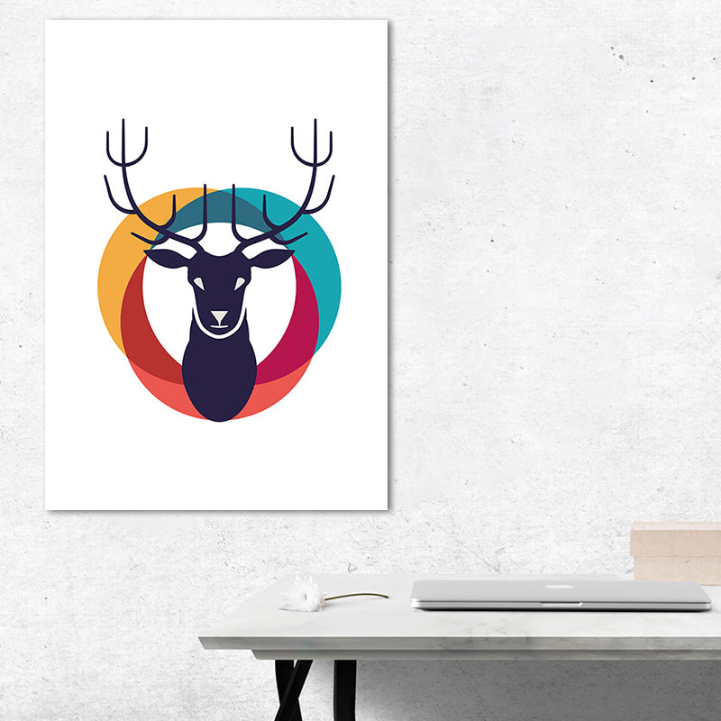 Nautical Deer and Circle Painting Canvas Decorative Black Wall Art Decor for Living Room Black Clearhalo 'Art Gallery' 'Canvas Art' 'Kids' Arts' 1659067
