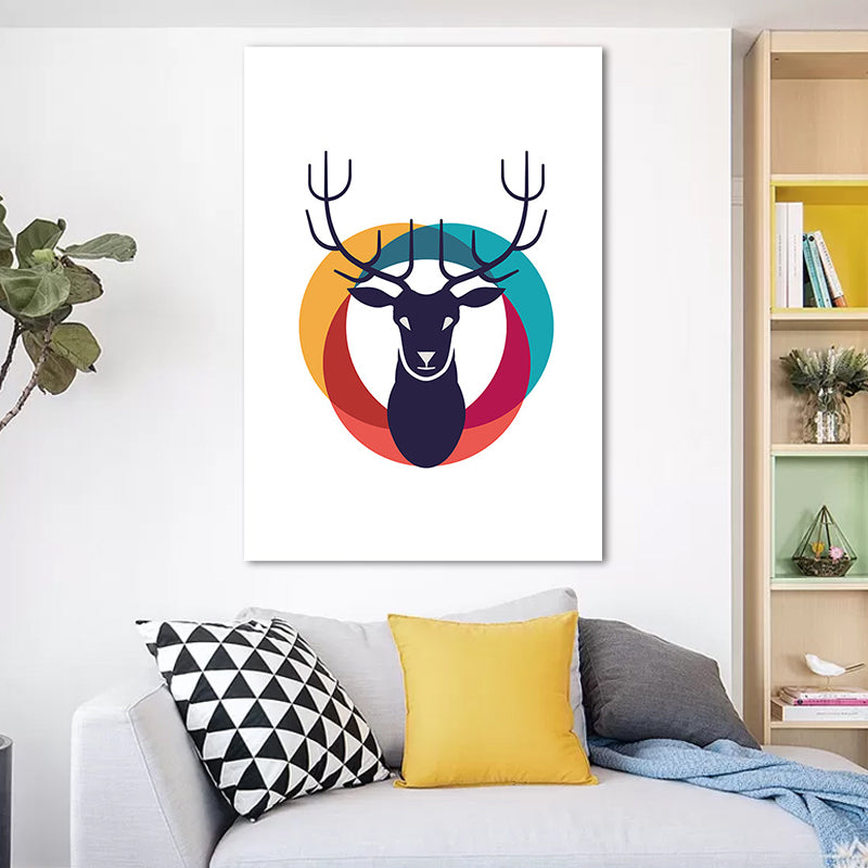 Nautical Deer and Circle Painting Canvas Decorative Black Wall Art Decor for Living Room Clearhalo 'Art Gallery' 'Canvas Art' 'Kids' Arts' 1659069
