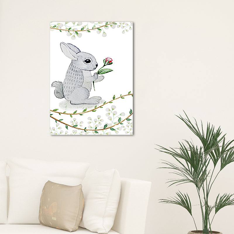 Light Color Animal Canvas Art Decorative Cartoon Kids Room Wall Decor, Customized Size Grey Clearhalo 'Art Gallery' 'Canvas Art' 'Kids' Arts' 1659080
