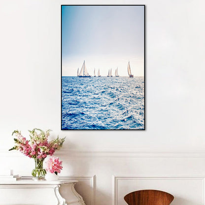 Modern Ocean Sailboats Wall Art Blue Textured Canvas Print for Sitting Room Blue Clearhalo 'Art Gallery' 'Canvas Art' 'Contemporary Art Gallery' 'Modern' Arts' 1659083
