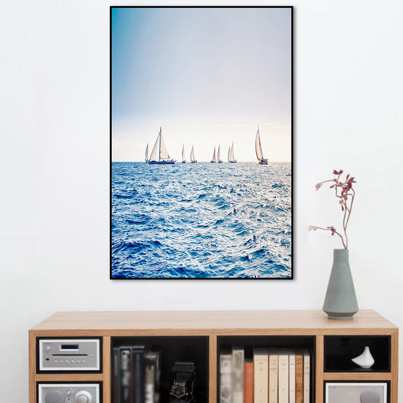 Modern Ocean Sailboats Wall Art Blue Textured Canvas Print for Sitting Room Clearhalo 'Art Gallery' 'Canvas Art' 'Contemporary Art Gallery' 'Modern' Arts' 1659084