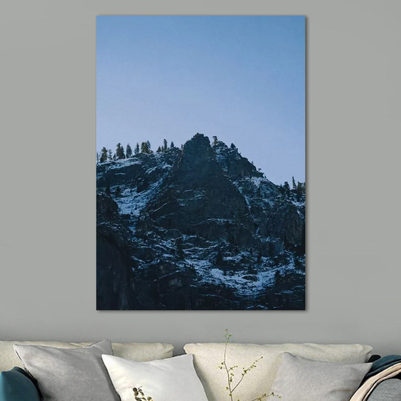 Dreary Mountain Landscape Canvas Wall Art for Living Room, Dark Blue, Textured Surface Blue Clearhalo 'Art Gallery' 'Canvas Art' 'Contemporary Art Gallery' 'Modern' Arts' 1659097