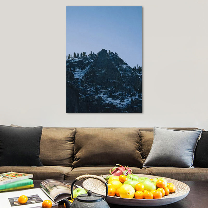 Dreary Mountain Landscape Canvas Wall Art for Living Room, Dark Blue, Textured Surface Clearhalo 'Art Gallery' 'Canvas Art' 'Contemporary Art Gallery' 'Modern' Arts' 1659098