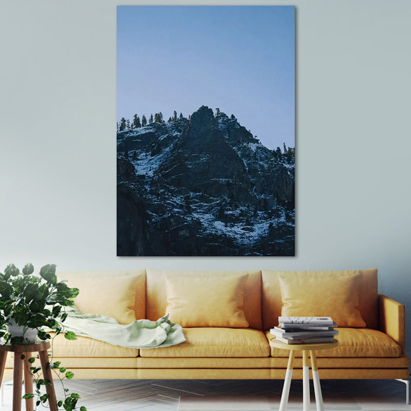 Dreary Mountain Landscape Canvas Wall Art for Living Room, Dark Blue, Textured Surface Clearhalo 'Art Gallery' 'Canvas Art' 'Contemporary Art Gallery' 'Modern' Arts' 1659099