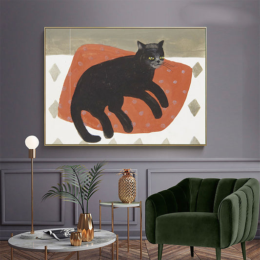 Textured Orange Canvas Art Kids Style Cat Lying on Pillow Painting for Baby Room Orange Clearhalo 'Art Gallery' 'Canvas Art' 'Kids' Arts' 1659111