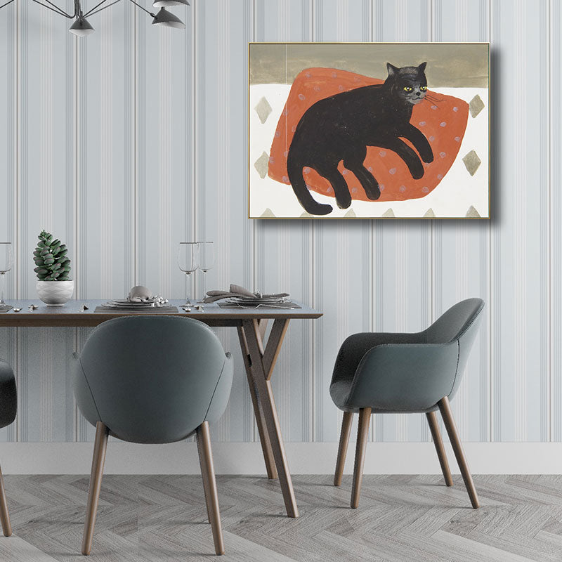 Textured Orange Canvas Art Kids Style Cat Lying on Pillow Painting for Baby Room Clearhalo 'Art Gallery' 'Canvas Art' 'Kids' Arts' 1659112