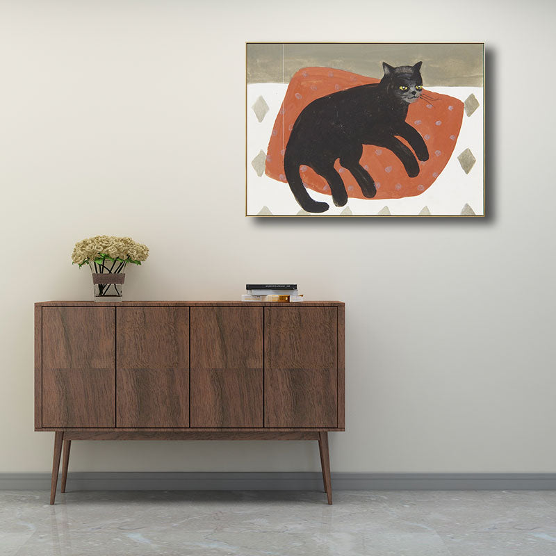 Textured Orange Canvas Art Kids Style Cat Lying on Pillow Painting for Baby Room Clearhalo 'Art Gallery' 'Canvas Art' 'Kids' Arts' 1659113