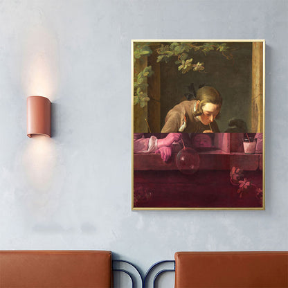 Brown Writing Maiden Canvas Oil Painting Retro Textured Wall Decor for Guest Room Brown Clearhalo 'Arts' 'Canvas Art' 1659165