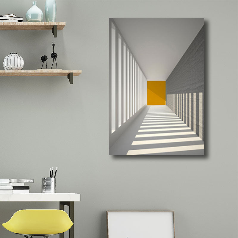 Corridor Building Canvas Print Simplicity Textured Wall Art Decor in Light Color Yellow Clearhalo 'Art Gallery' 'Canvas Art' 'Contemporary Art Gallery' 'Modern' Arts' 1659227