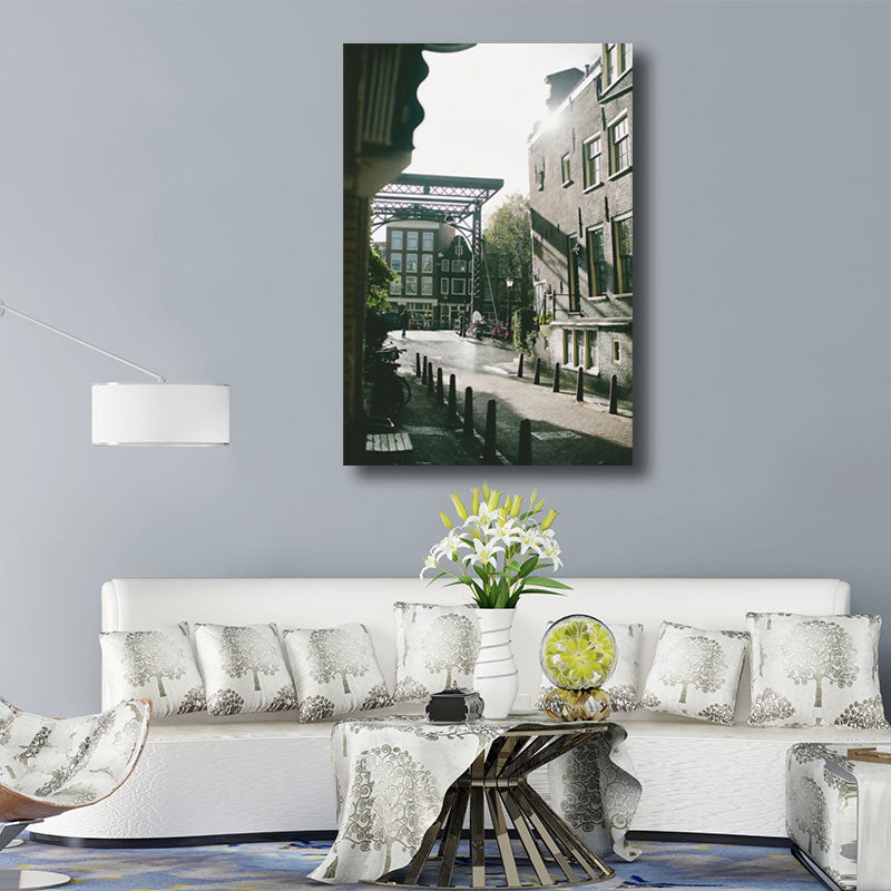 Canvas Decorative Art Print Mediterranean Architecture Wall Decor in Dark Color for Parlor Green Clearhalo 'Art Gallery' 'Canvas Art' 'Contemporary Art Gallery' 'Modern' Arts' 1659260