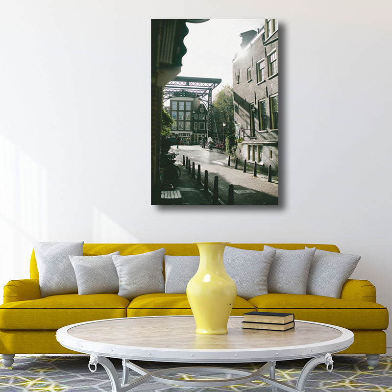 Canvas Decorative Art Print Mediterranean Architecture Wall Decor in Dark Color for Parlor Clearhalo 'Art Gallery' 'Canvas Art' 'Contemporary Art Gallery' 'Modern' Arts' 1659261
