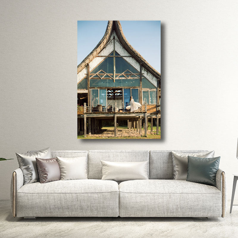 Canvas Decorative Art Print Mediterranean Architecture Wall Decor in Dark Color for Parlor Yellow Clearhalo 'Art Gallery' 'Canvas Art' 'Contemporary Art Gallery' 'Modern' Arts' 1659267