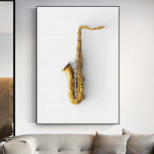 Gold Saxophone Wall Art Decor Music Modernist Decorative Canvas Prints for Great Room Gold Clearhalo 'Art Gallery' 'Canvas Art' 'Contemporary Art Gallery' 'Modern' Arts' 1659367