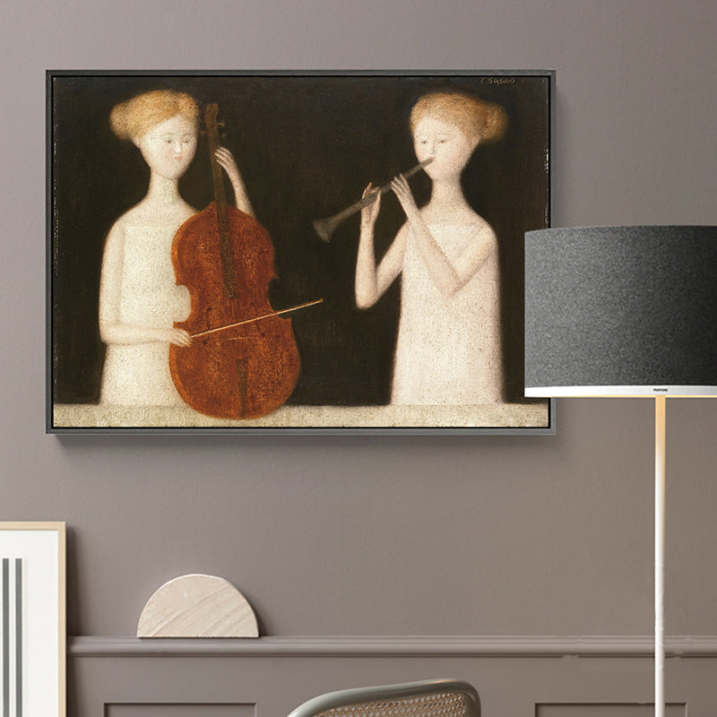 Canvas Brown Painting Modern Style Maiden and Musical Instruments Wall Art Decor Clearhalo 'Art Gallery' 'Canvas Art' 'Contemporary Art Gallery' 'Modern' Arts' 1659375