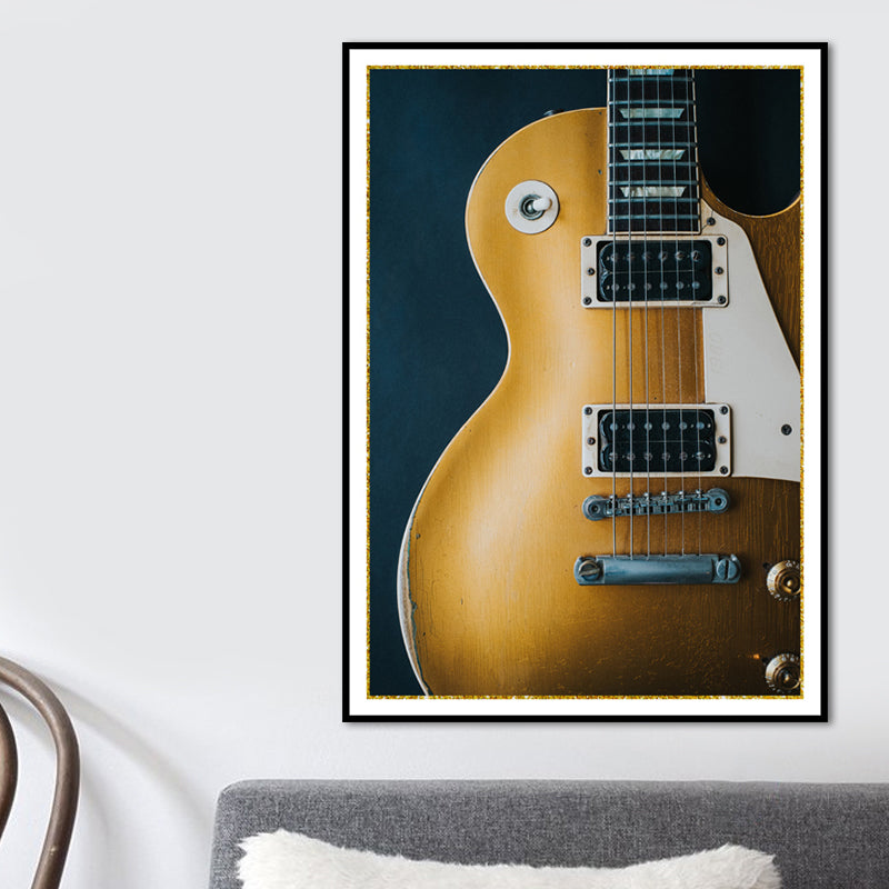 Music Guitar Art Print Minimalism Textured Wrapped Canvas in Yellow for Living Room Yellow Clearhalo 'Art Gallery' 'Canvas Art' 'Contemporary Art Gallery' 'Modern' Arts' 1659381