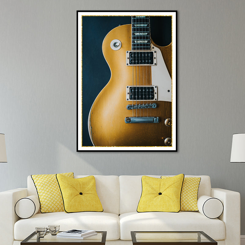 Music Guitar Art Print Minimalism Textured Wrapped Canvas in Yellow for Living Room Clearhalo 'Art Gallery' 'Canvas Art' 'Contemporary Art Gallery' 'Modern' Arts' 1659382