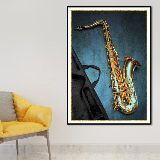 Modernist Canvas Art Blue Saxophone Wall Decor for Parlor, Multiple Size Available Blue Clearhalo 'Art Gallery' 'Canvas Art' 'Contemporary Art Gallery' 'Modern' Arts' 1659388
