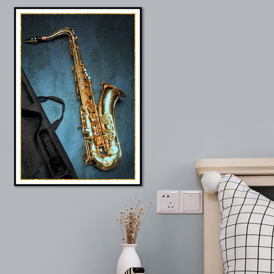 Modernist Canvas Art Blue Saxophone Wall Decor for Parlor, Multiple Size Available Clearhalo 'Art Gallery' 'Canvas Art' 'Contemporary Art Gallery' 'Modern' Arts' 1659389