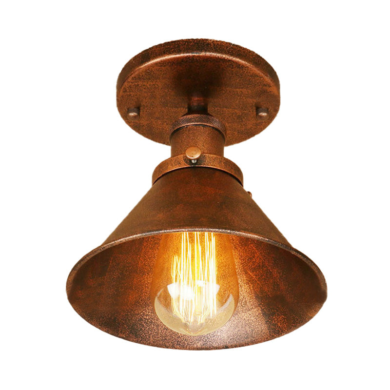 Metallic Conical Semi Flush Light Vintage Style 1 Head Corridor Semi Flush Mount Lighting in Brass/Copper Clearhalo 'Ceiling Lights' 'Close To Ceiling Lights' 'Close to ceiling' 'Semi-flushmount' Lighting' 165939