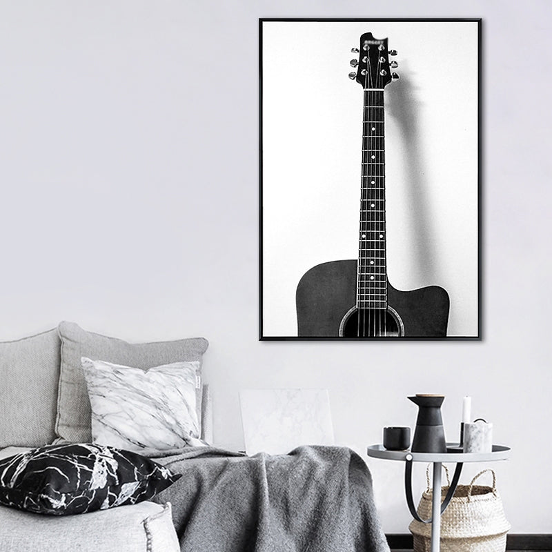 Minimalist Guitar Paintings Grey Decorative Canvas Wall Art for Bedroom, Multiple Sizes Clearhalo 'Art Gallery' 'Canvas Art' 'Contemporary Art Gallery' 'Modern' Arts' 1659397