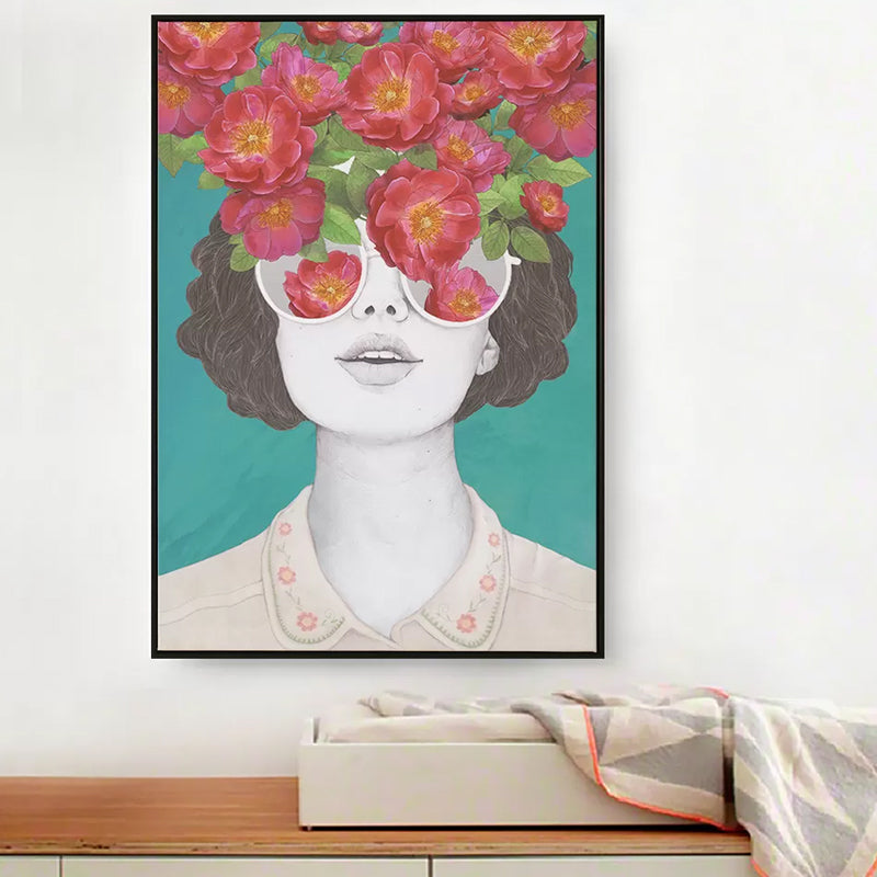Pastel Color Young Women Canvas Glam Style Textured Wall Art Decor for Girls Room Red Clearhalo 'Arts' 'Canvas Art' 1659402