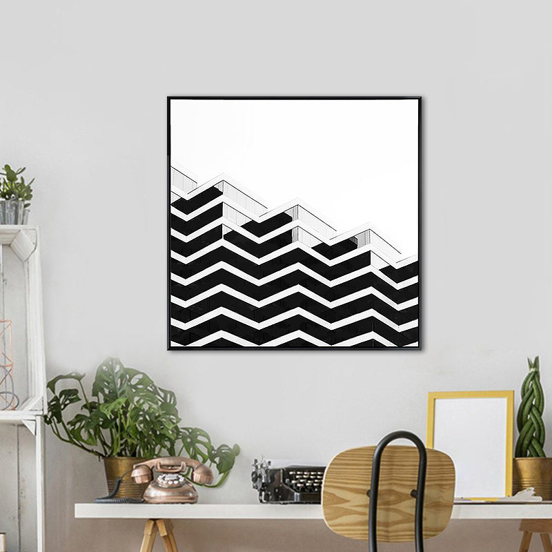 Grey Modernist Canvas Wall Art Creative Building Square Painting Decor for Sleeping Room Clearhalo 'Art Gallery' 'Canvas Art' 'Contemporary Art Gallery' 'Modern' Arts' 1659476