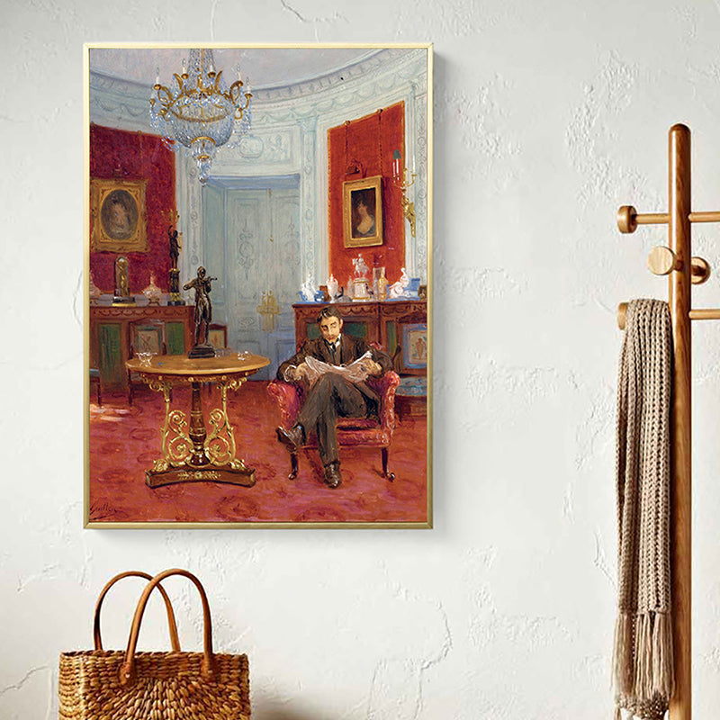 House Interior Oil Painting Canvas Traditional Style Canvas Wall Art, Multiple Sizes Red Clearhalo 'Art Gallery' 'Canvas Art' 'Traditional' Arts' 1659506