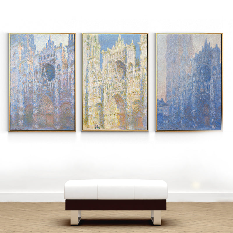 Monet Rouen Cathedral Wall Art Traditional Textured Canvas Print in Pastel Color - Purple - Clearhalo - 'Arts' - 'Canvas Art' - 1659572