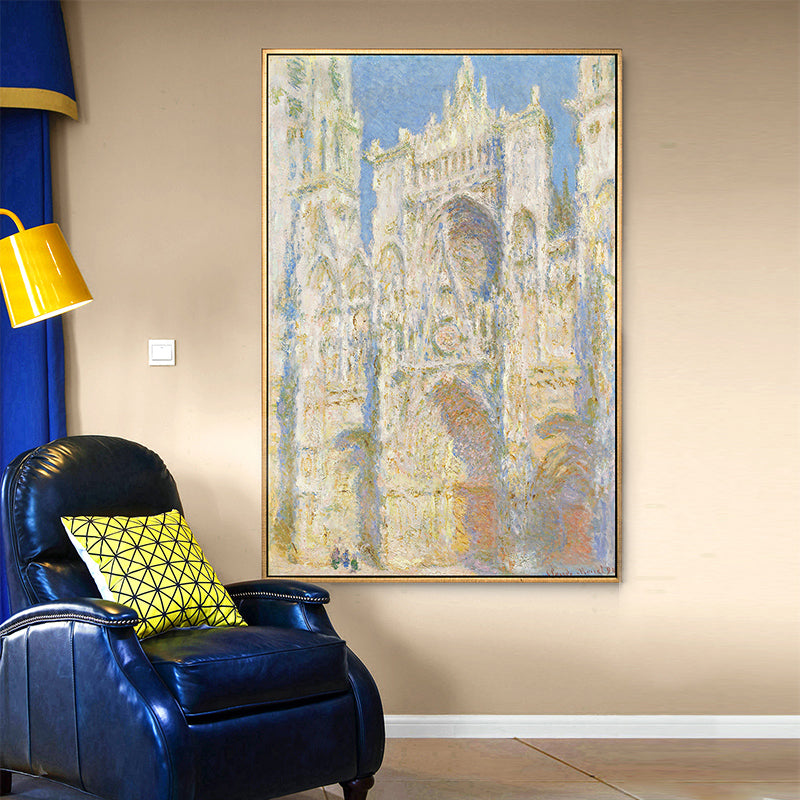 Monet Rouen Cathedral Wall Art Traditional Textured Canvas Print in Pastel Color - Yellow - Clearhalo - 'Arts' - 'Canvas Art' - 1659582