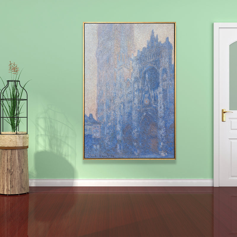 Monet Rouen Cathedral Wall Art Traditional Textured Canvas Print in Pastel Color - Blue - Clearhalo - 'Arts' - 'Canvas Art' - 1659586