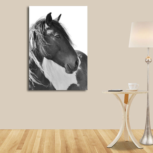 Photographs Horse Canvas Wall Art for Living Room, Black and White, Textured Surface Black Clearhalo 'Art Gallery' 'Canvas Art' 'Contemporary Art Gallery' 'Modern' Arts' 1659609