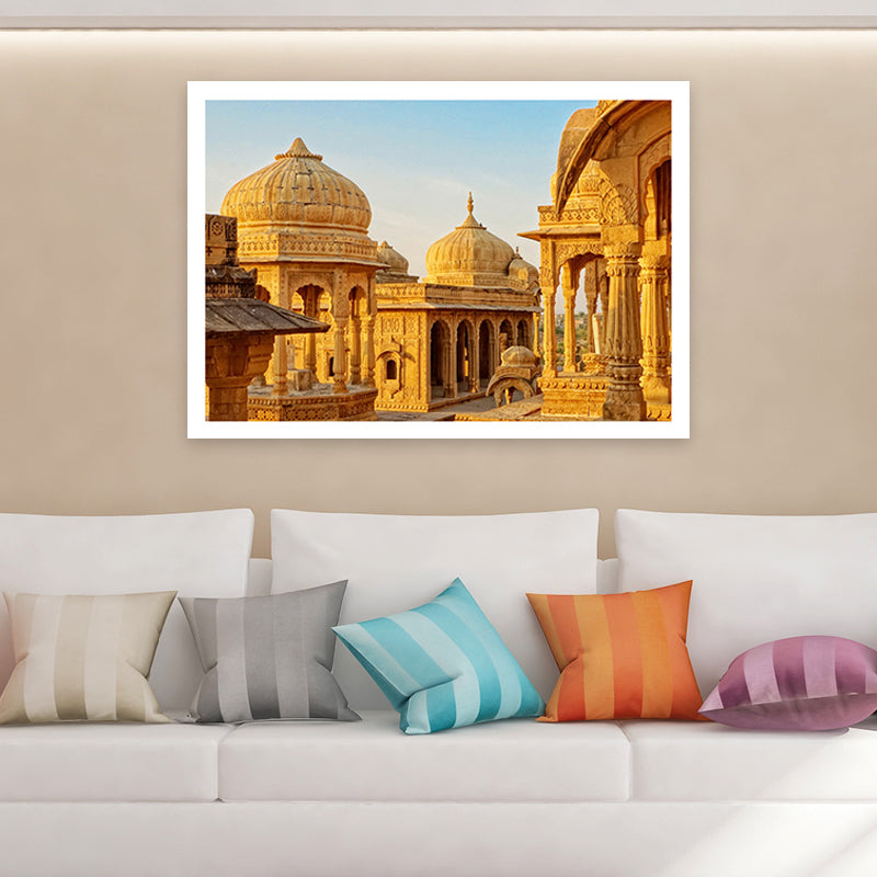 Architecture Dome Houses Canvas Art Global Inspired Textured Wall Decoration in Yellow Clearhalo 'Arts' 'Canvas Art' 1659617