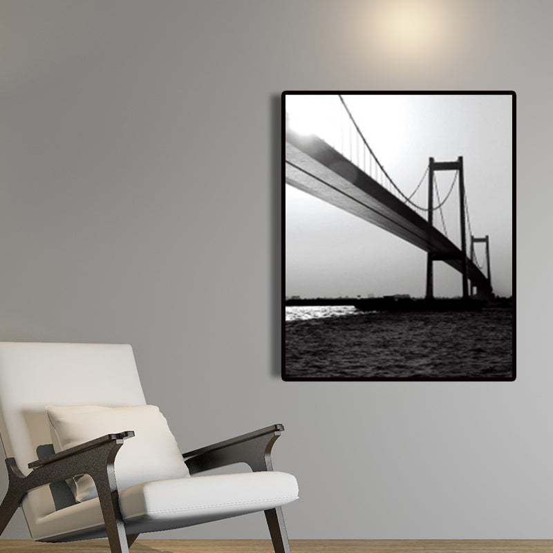 Sea Bridge Canvas Wall Art Nostalgic Stunning Scenery Wall Decor in Dark Color for Room Clearhalo 'Arts' 'Canvas Art' 1659631