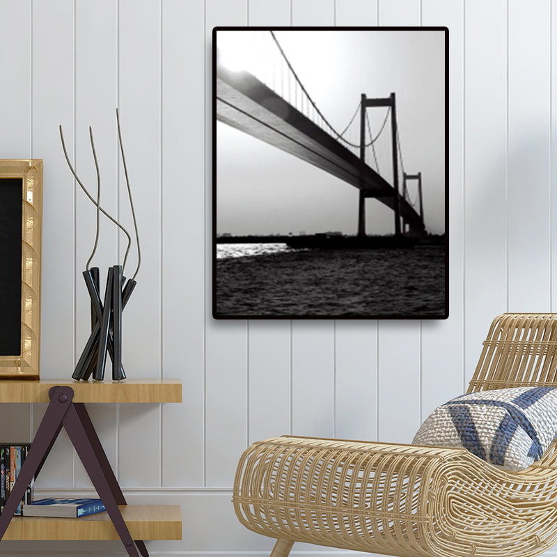 Sea Bridge Canvas Wall Art Nostalgic Stunning Scenery Wall Decor in Dark Color for Room Clearhalo 'Arts' 'Canvas Art' 1659632