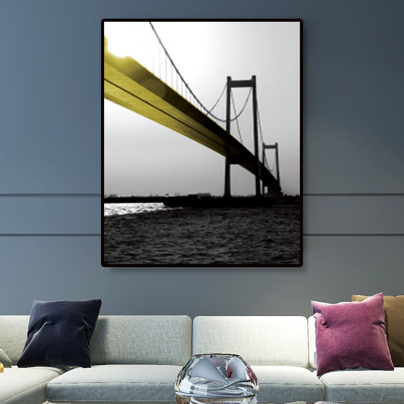 Sea Bridge Canvas Wall Art Nostalgic Stunning Scenery Wall Decor in Dark Color for Room Yellow Clearhalo 'Arts' 'Canvas Art' 1659637