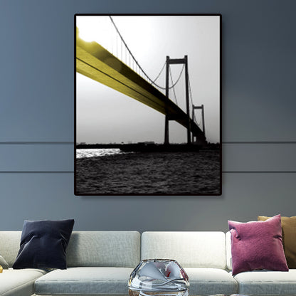 Sea Bridge Canvas Wall Art Nostalgic Stunning Scenery Wall Decor in Dark Color for Room Yellow Clearhalo 'Arts' 'Canvas Art' 1659637