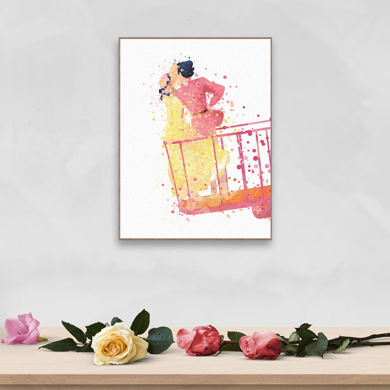 Pink Childrens Art Wall Decor Lover Watercolor Painting Canvas Print for Bedroom Clearhalo 'Art Gallery' 'Canvas Art' 'Kids' Arts' 1659649