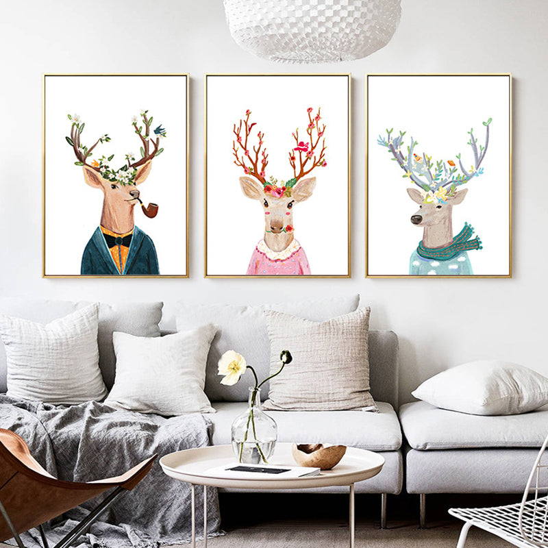 Deer Paintings Contemporary Decorative for Sitting Room Wall Art Print in Colorful Green Clearhalo 'Art Gallery' 'Canvas Art' 'Kids' Arts' 1659662